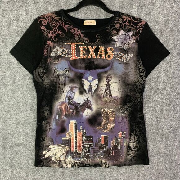 Studio Gem Top Shirt Texas Cowgirl Rhinestones Women's M Y2K - Picture 1 of 8